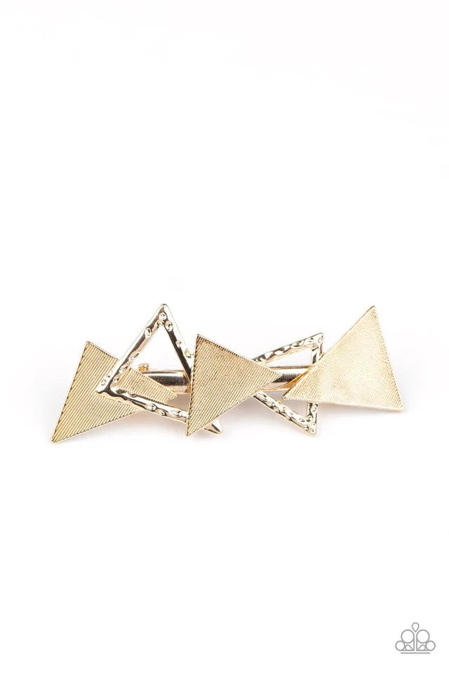 Know All The TRIANGLES - Gold Alligator Hair Clip #505