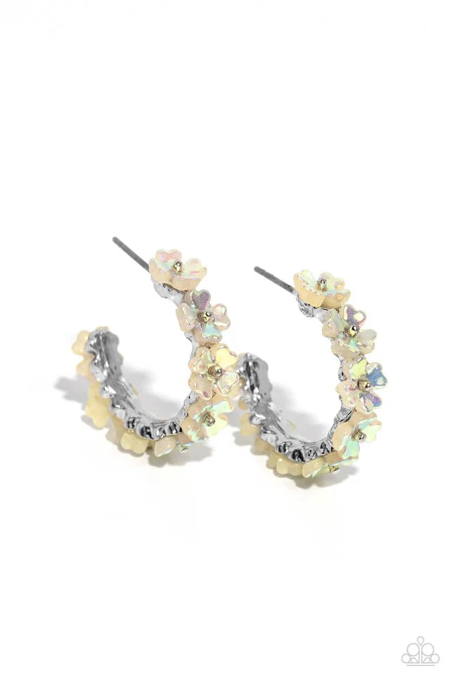 Floral Focus - White Hoop Earrings #1284