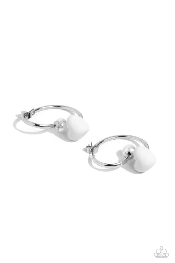 Romantic Representative - White Hoop Jacket Earrings #1319