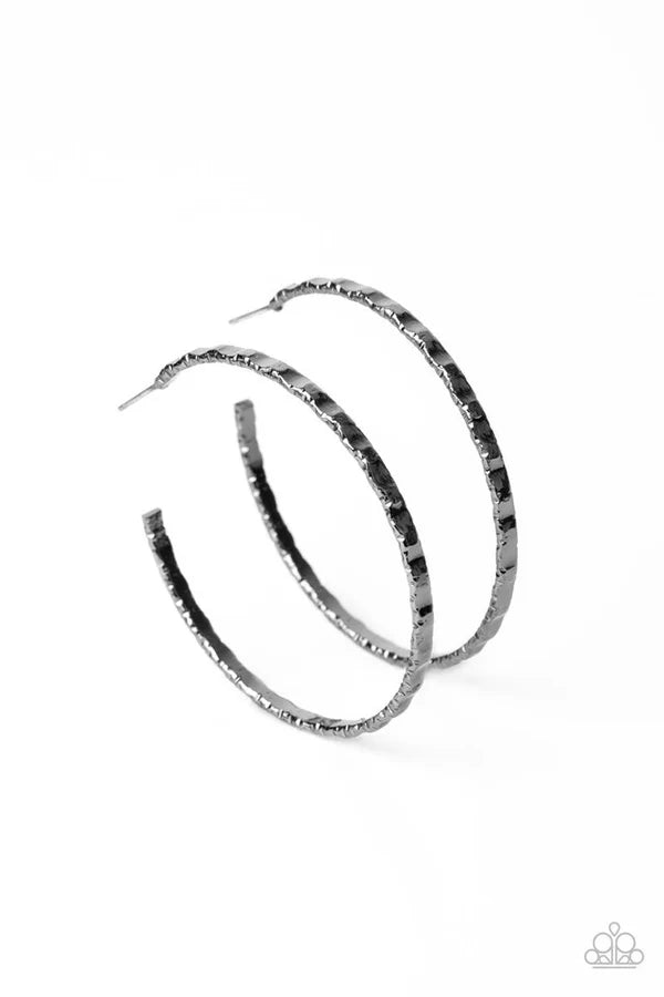 Grungy Grit - Black Hoop Earrings #1401