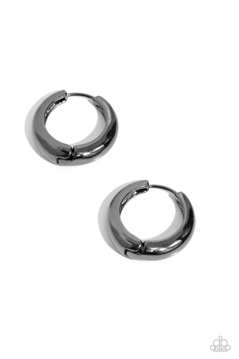 Streamlined Status - Black Hinge Hoop Earrings #1436