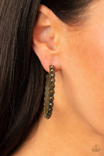 Load image into Gallery viewer, Rhinestone Studded Sass - Brass Hoop Earring #676
